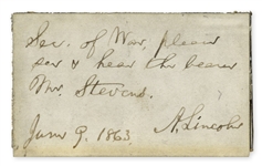 Abraham Lincoln Autograph Note Signed From 1863 -- Lincoln Asks His Secretary of War to See the Powerful Abolitionist Congressman Thaddeus Stevens